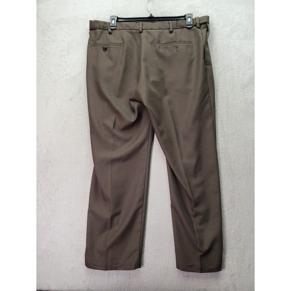 Haggar Dress Pants Men's Size 40 Brown Polyester Slash Pockets Expandable Waist - Picture 2 of 10